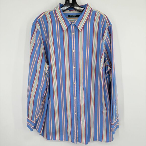 Ralph Lauren Women's Striped Button Down Shirt size 22W plus Cotton long sleeve - Picture 5 of 10